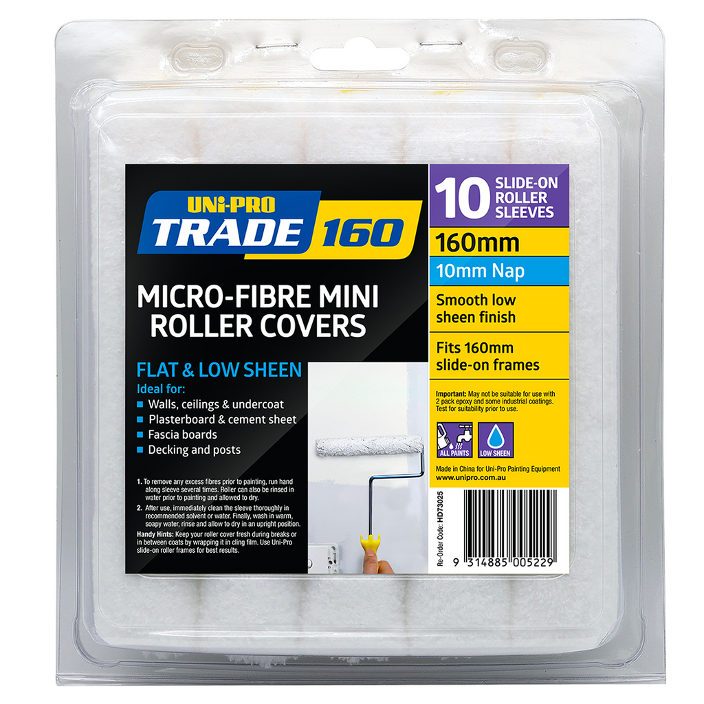 Uni-Pro Trade 160mm Microfibre Mini Roller Covers Pack 10 - Box of 6