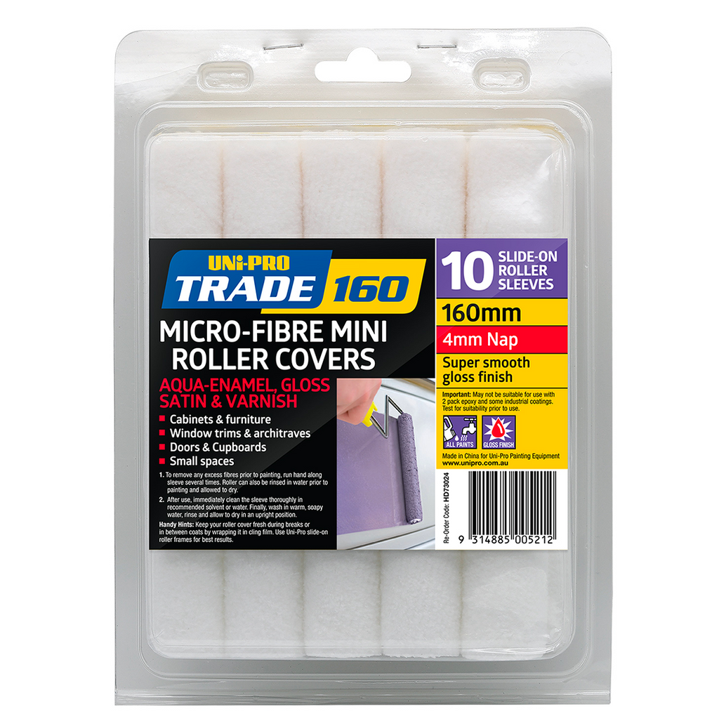 Uni-Pro Trade 160mm Microfibre Mini Roller Covers Pack 10 - Box of 6