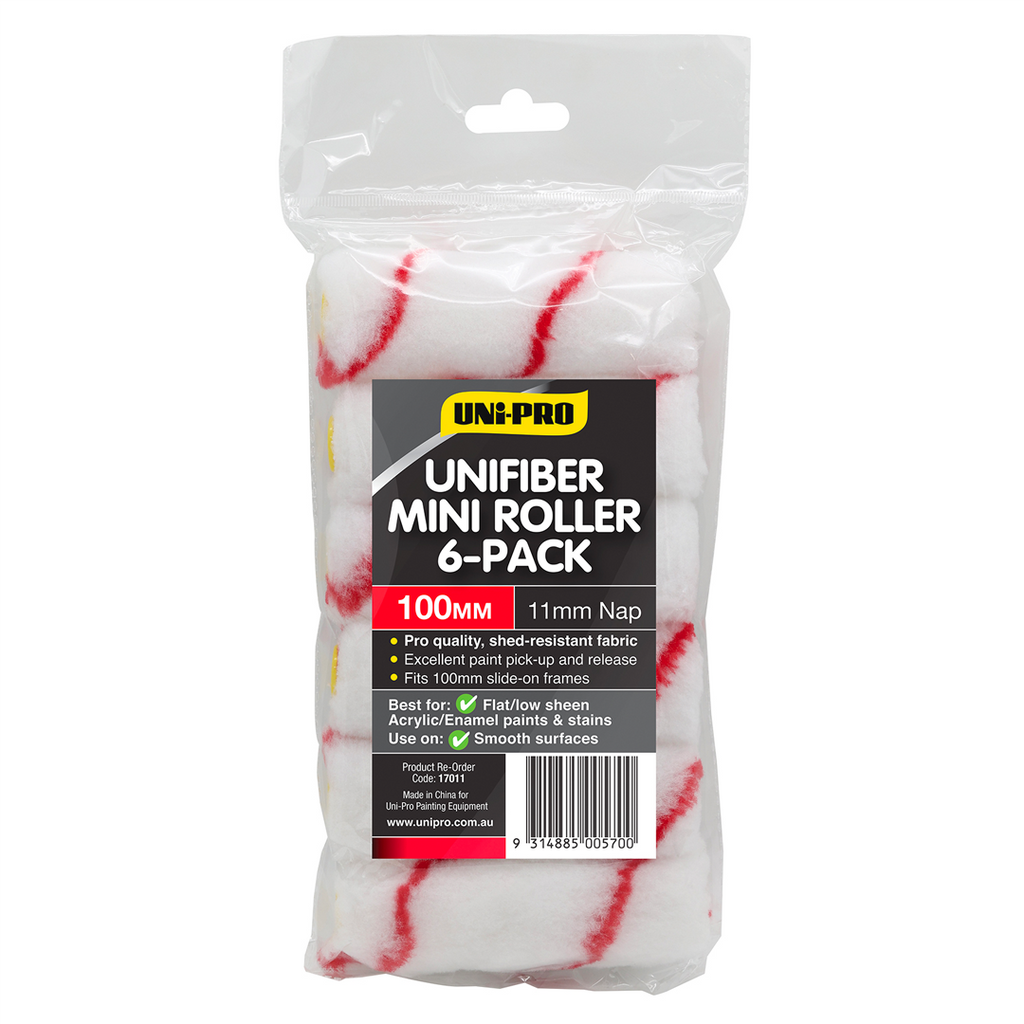 Uni-Pro Unifiber 100mm Mini Roller Covers 6 Pack 11mm Nap - Box of 12