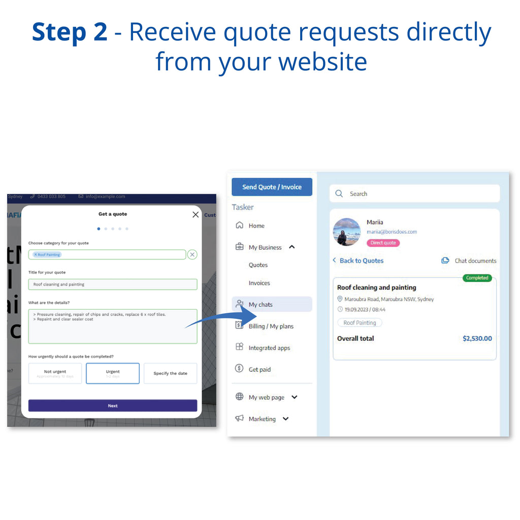A website with built-in quoting and invoicing system for tradies