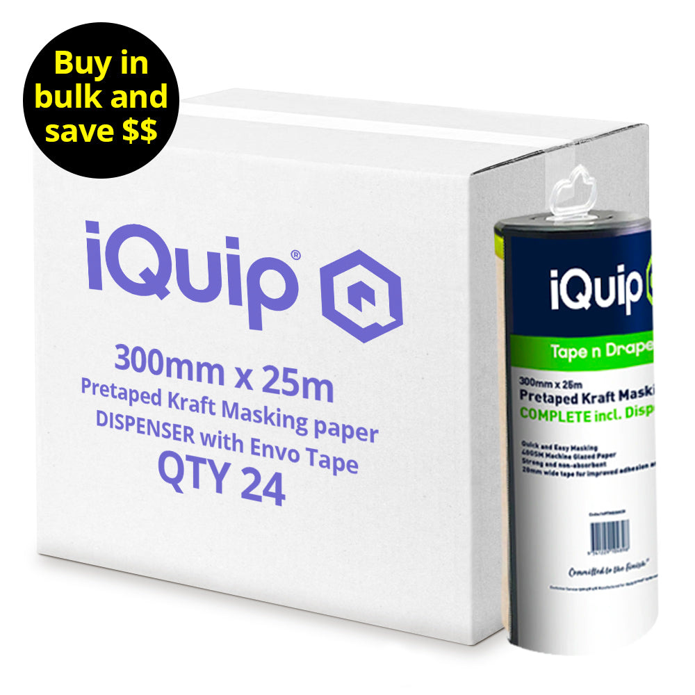 Bulk pack of 24 iQuip Envo pretaped kraft paper dispensers 300mm with green tape