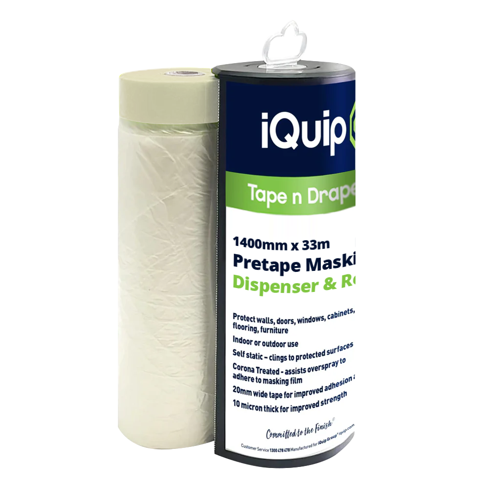 1400mm x 33m iQuip pre-taped masking film roll with dispenser and static technology