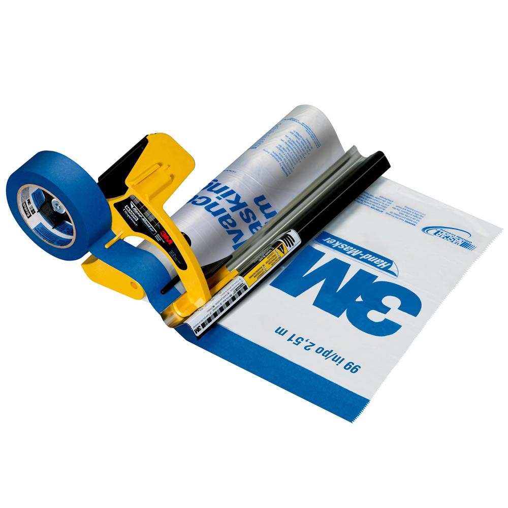3M Hand-Masker M3000 tool assembled with blue tape and 99 inch masking film