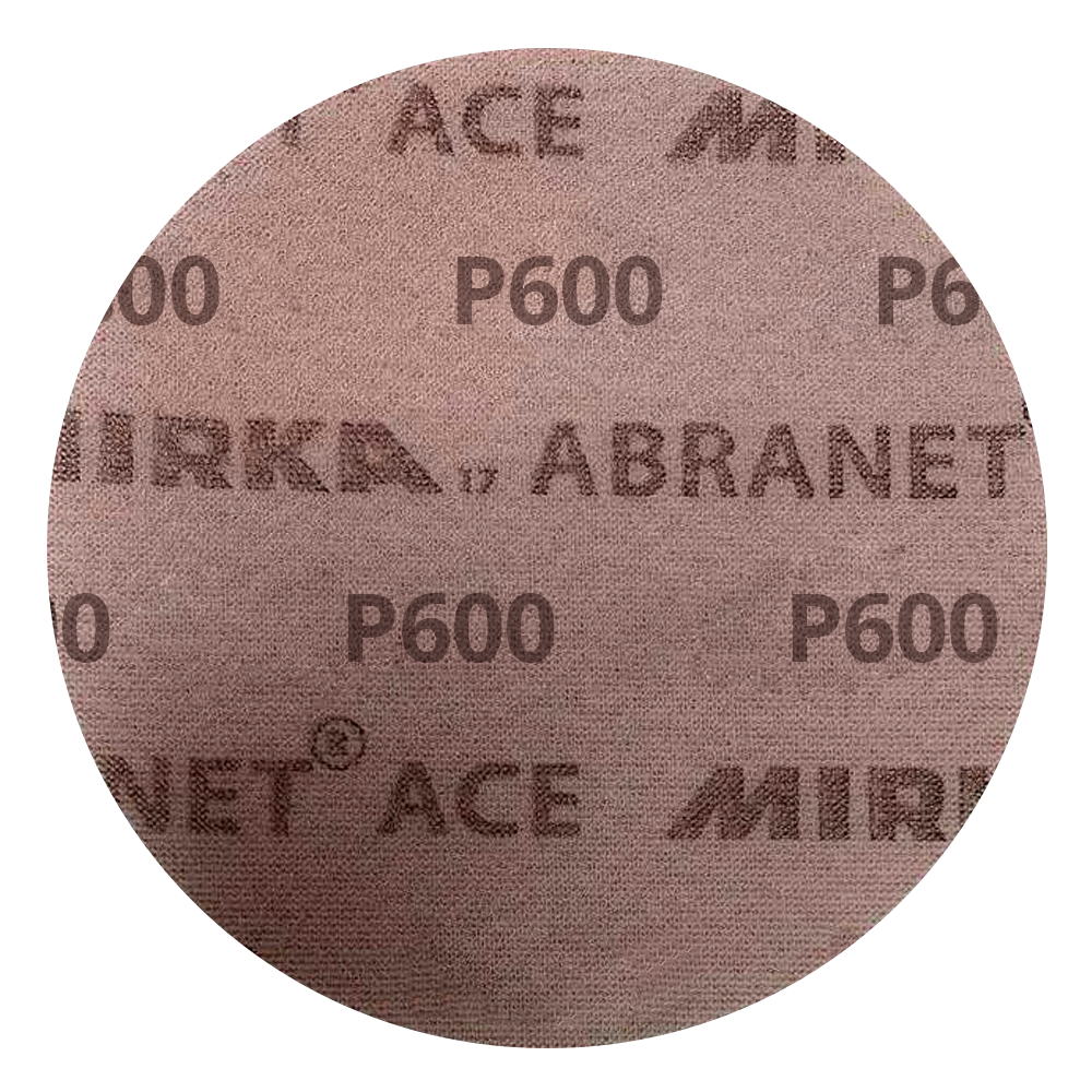 Close-up of the Mirka Abranet Ace P600 grit ceramic net abrasive surface