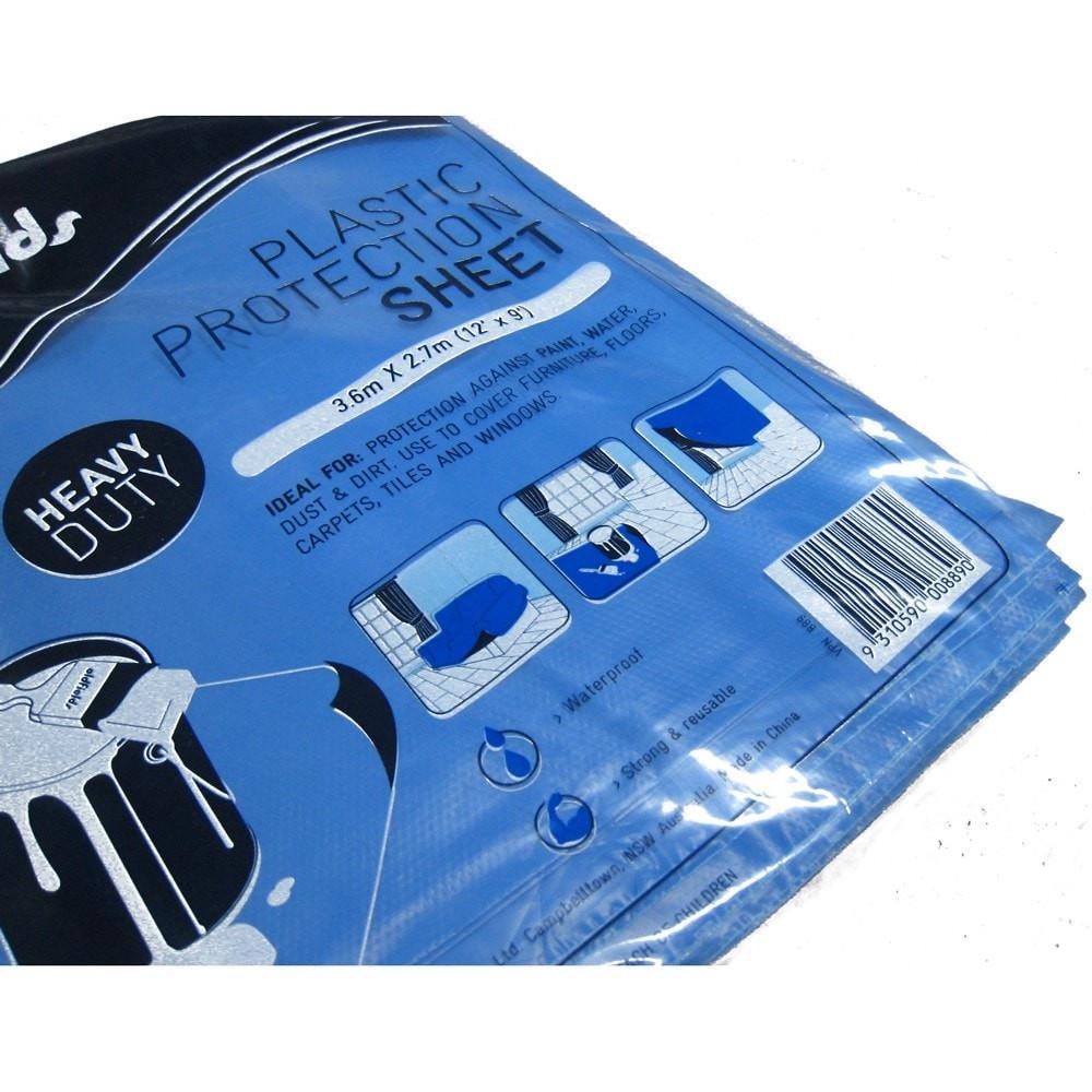 Close-up of Oldfields heavy duty plastic protection sheet, 100% waterproof blue film