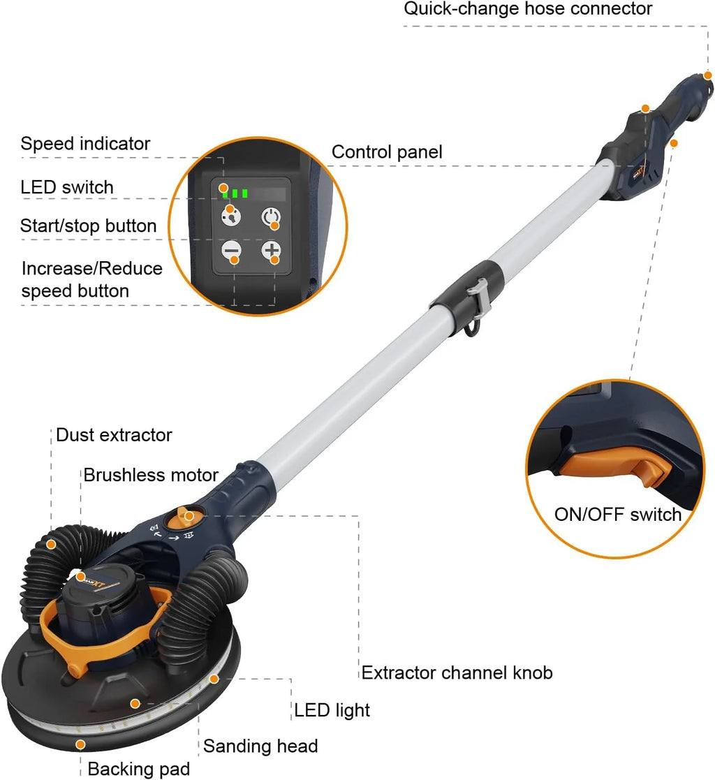 Dan's 4mm Random Orbital wall sander, 400W brushless motor, dual-mode vacuuming for more efficient
