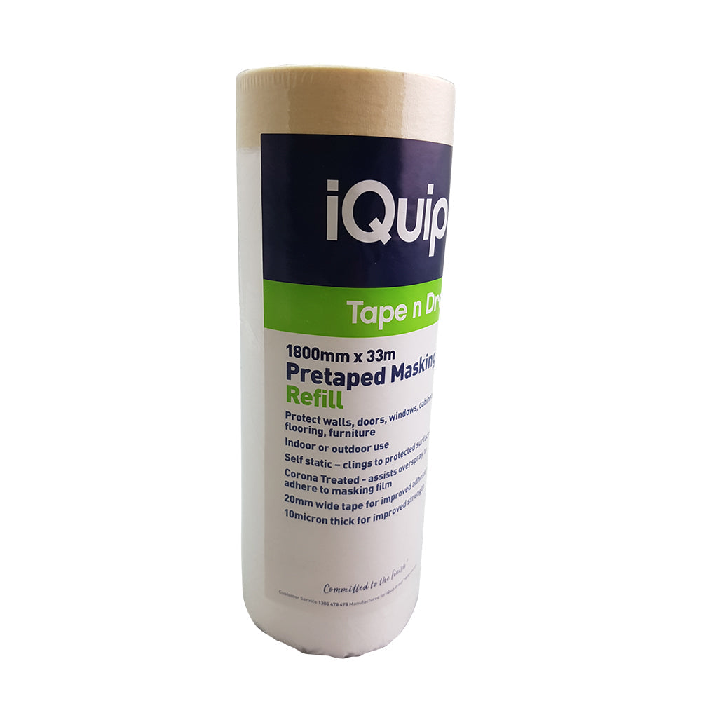 iQuip 1800mm x 33m pretaped masking film refill roll, corona treated for paint adhesion