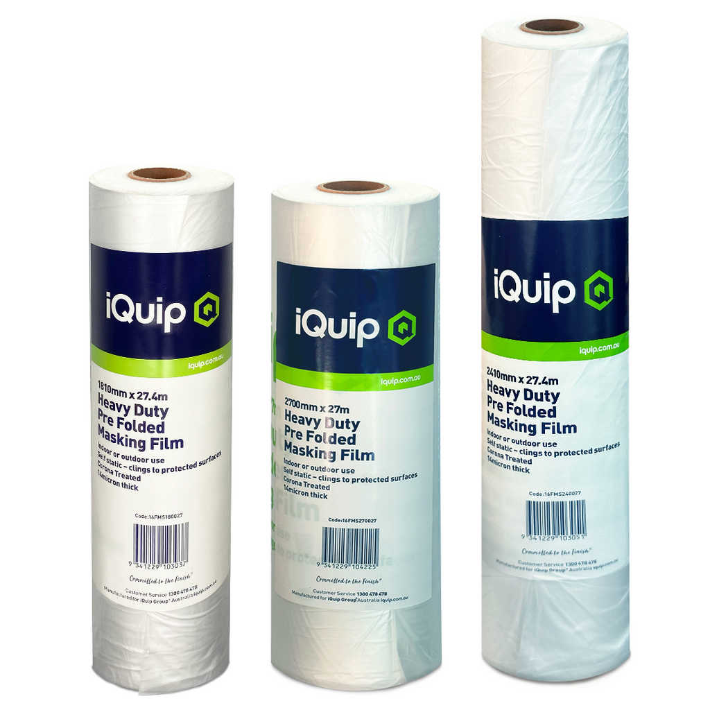 iQuip Heavy Duty Masking Film range comparison 1810mm 2700mm and 2410mm widths